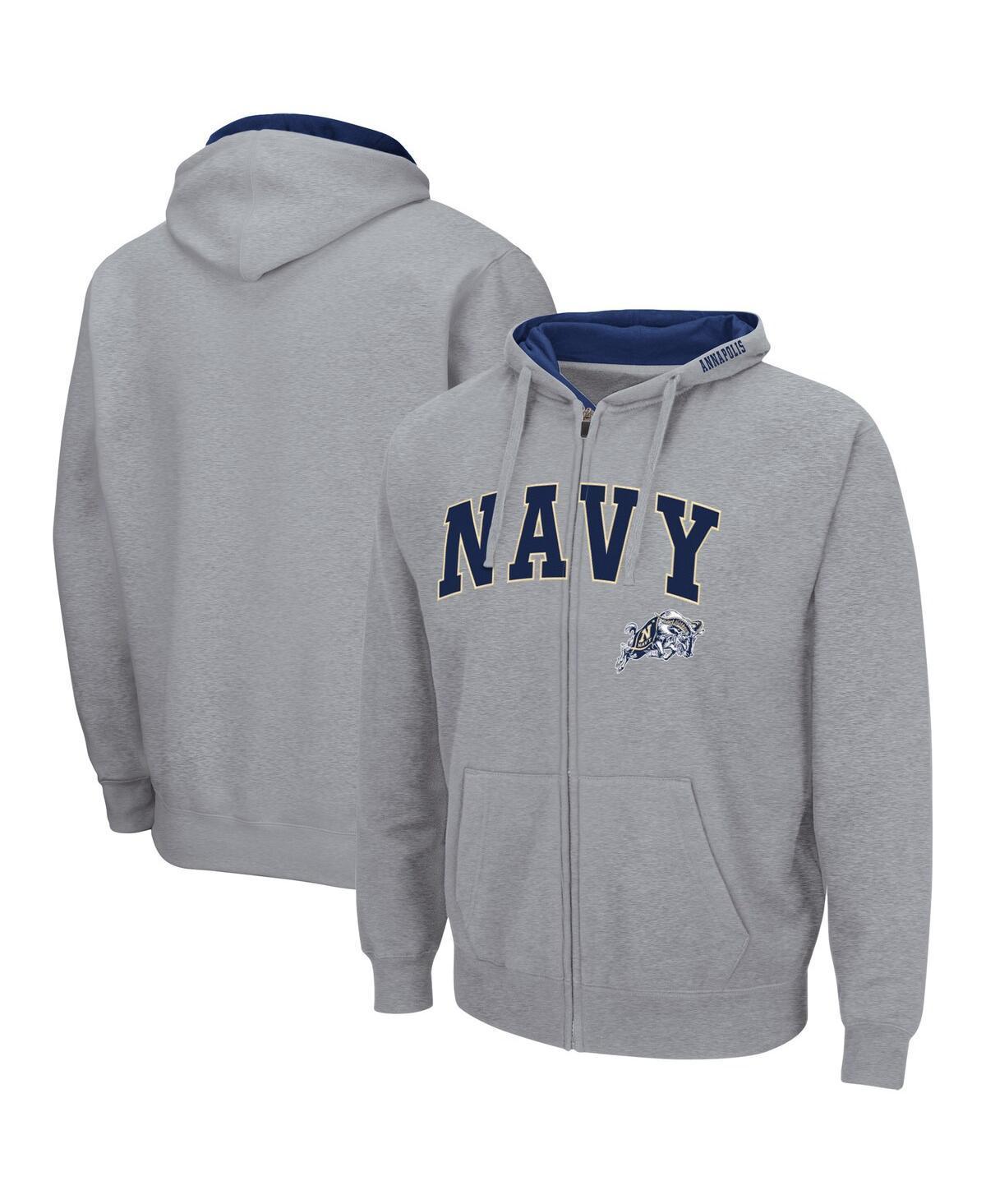 Mens Colosseum Heathered Gray Navy Midshipmen Arch & Logo 3.0 Full-Zip Hoodie Grey Product Image