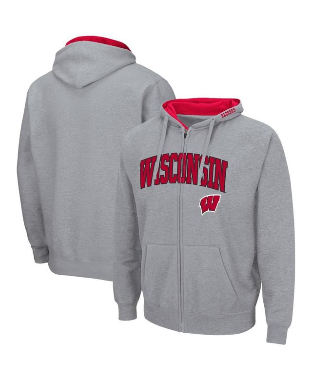 Mens Colosseum Heathered Gray Wisconsin Badgers Arch and Logo 3.0 Full-Zip Hoodie Product Image