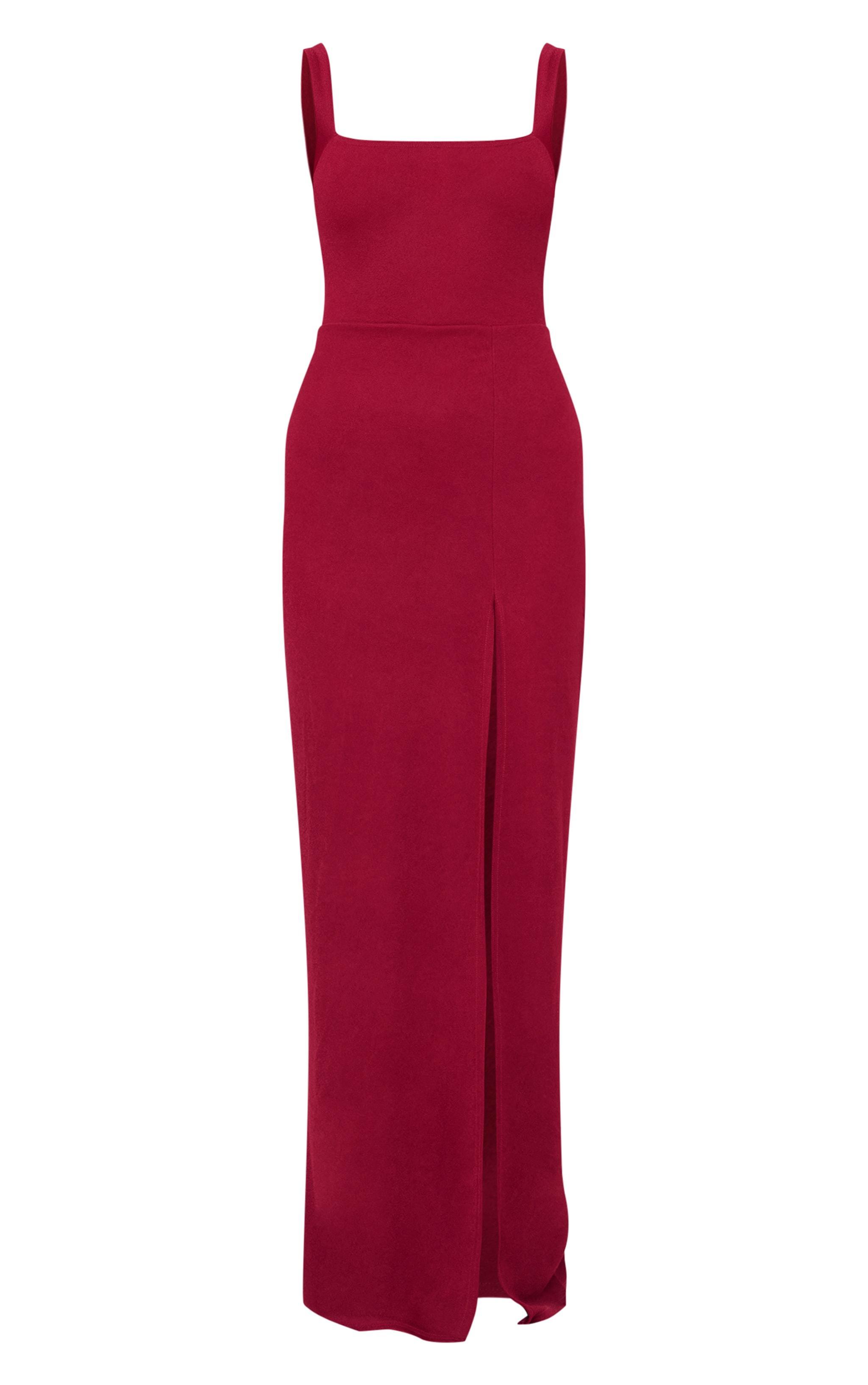 Burgundy Straight Neck Maxi Dress Product Image