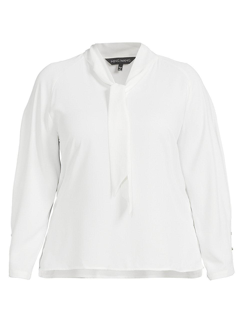 Womens Plus Crpe-De-Chine Tieneck Blouse Product Image