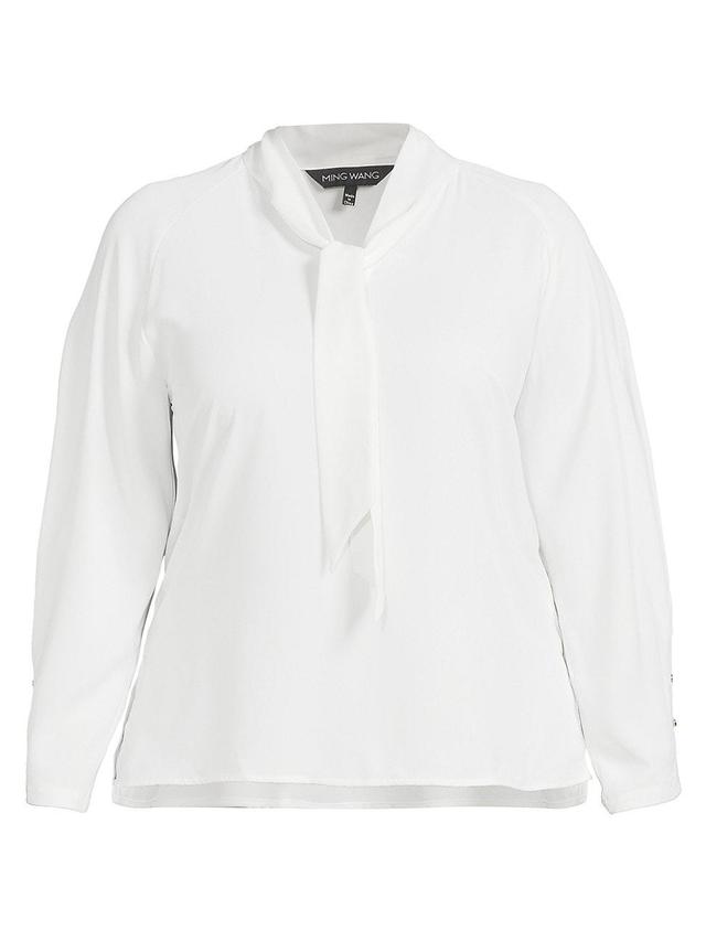 Womens Plus Crpe-De-Chine Tieneck Blouse Product Image