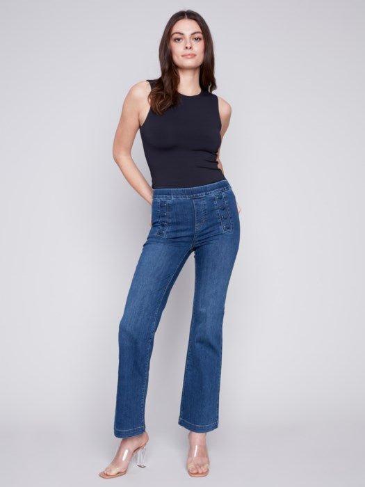 Flare Jeans with Decorative Buttons - indigo Product Image