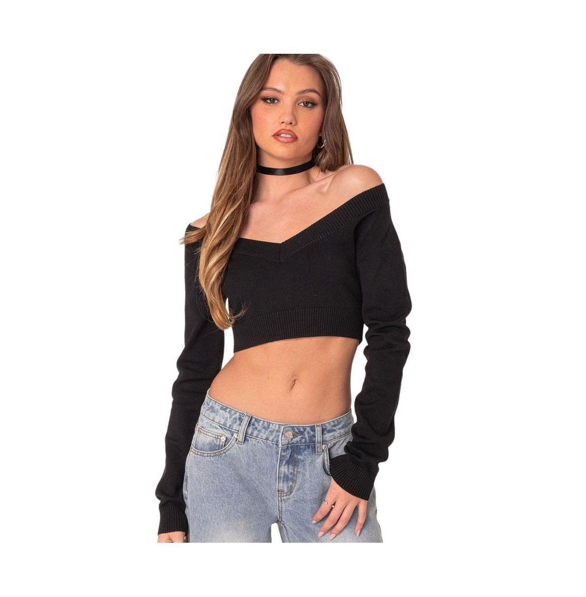 Womens Lainey v neck knit crop top Product Image