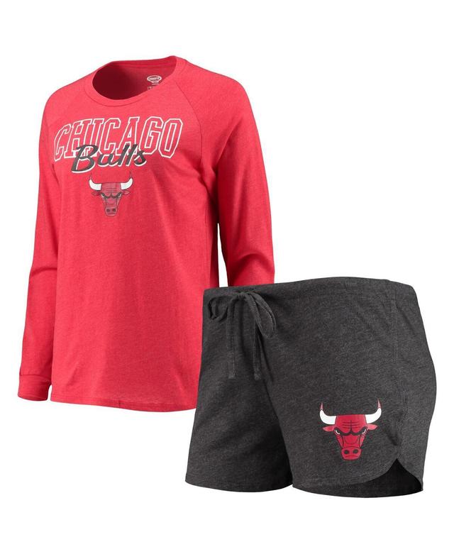 Womens Concepts Sport Heathered Black/Heathered Red Chicago Bulls Raglan Long Sleeve T-Shirt & Shorts Sleep Set Product Image