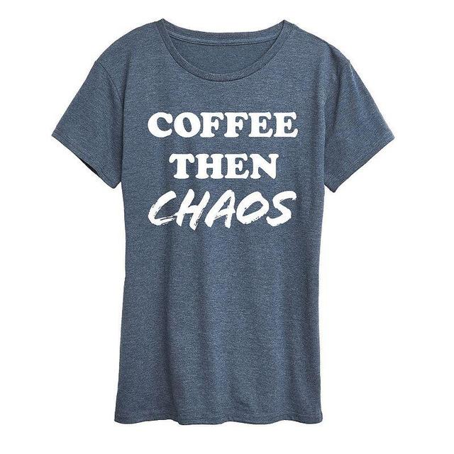 Plus Coffee Then Chaos Graphic Tee, Womens Grey Blue Product Image