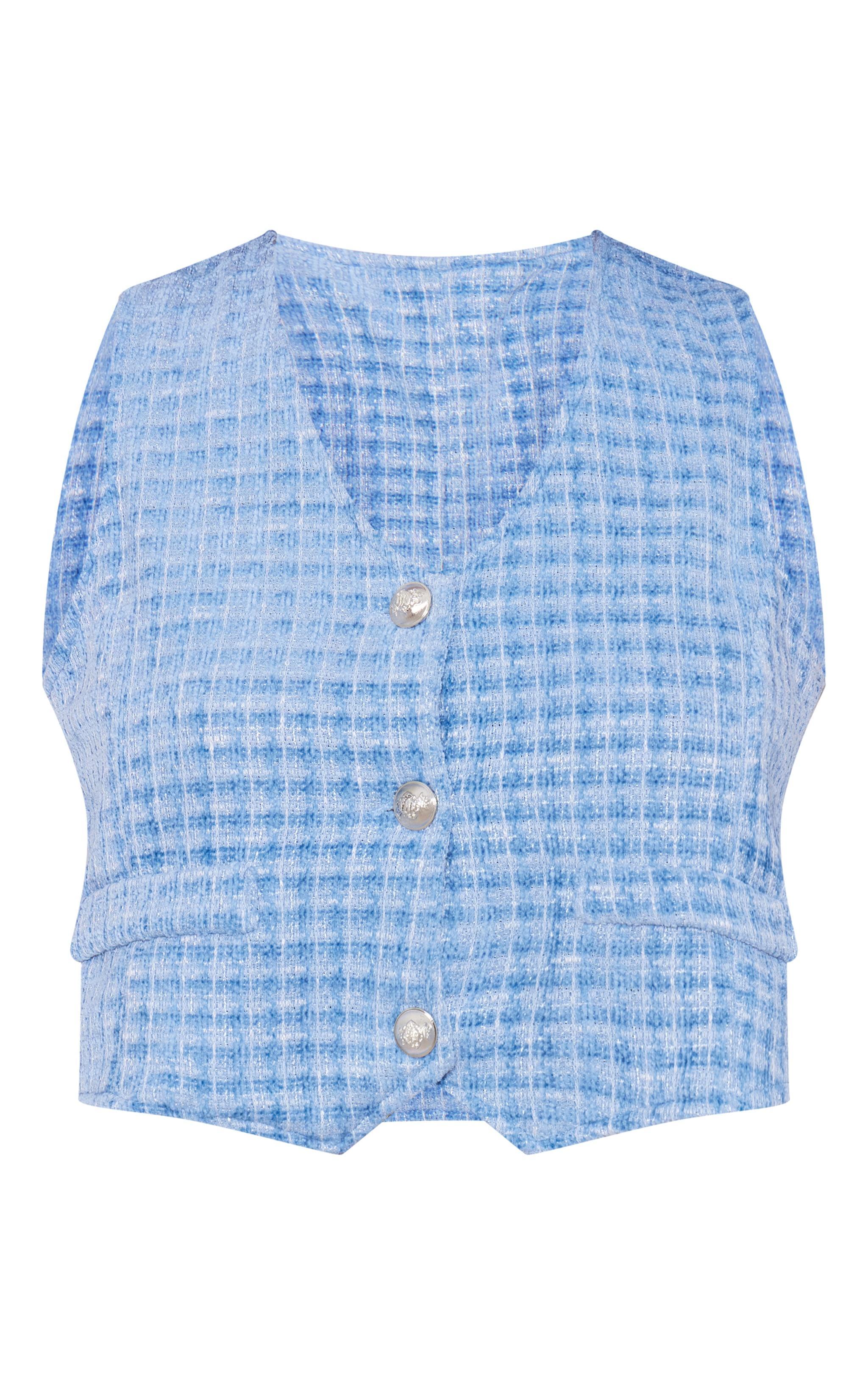 Blue Textured Cropped Vest Product Image