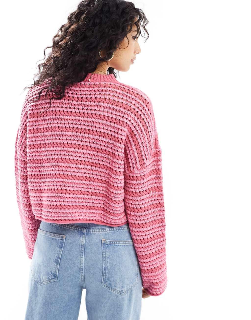 ASOS DESIGN cropped crew neck stitch sweater in stripe Product Image