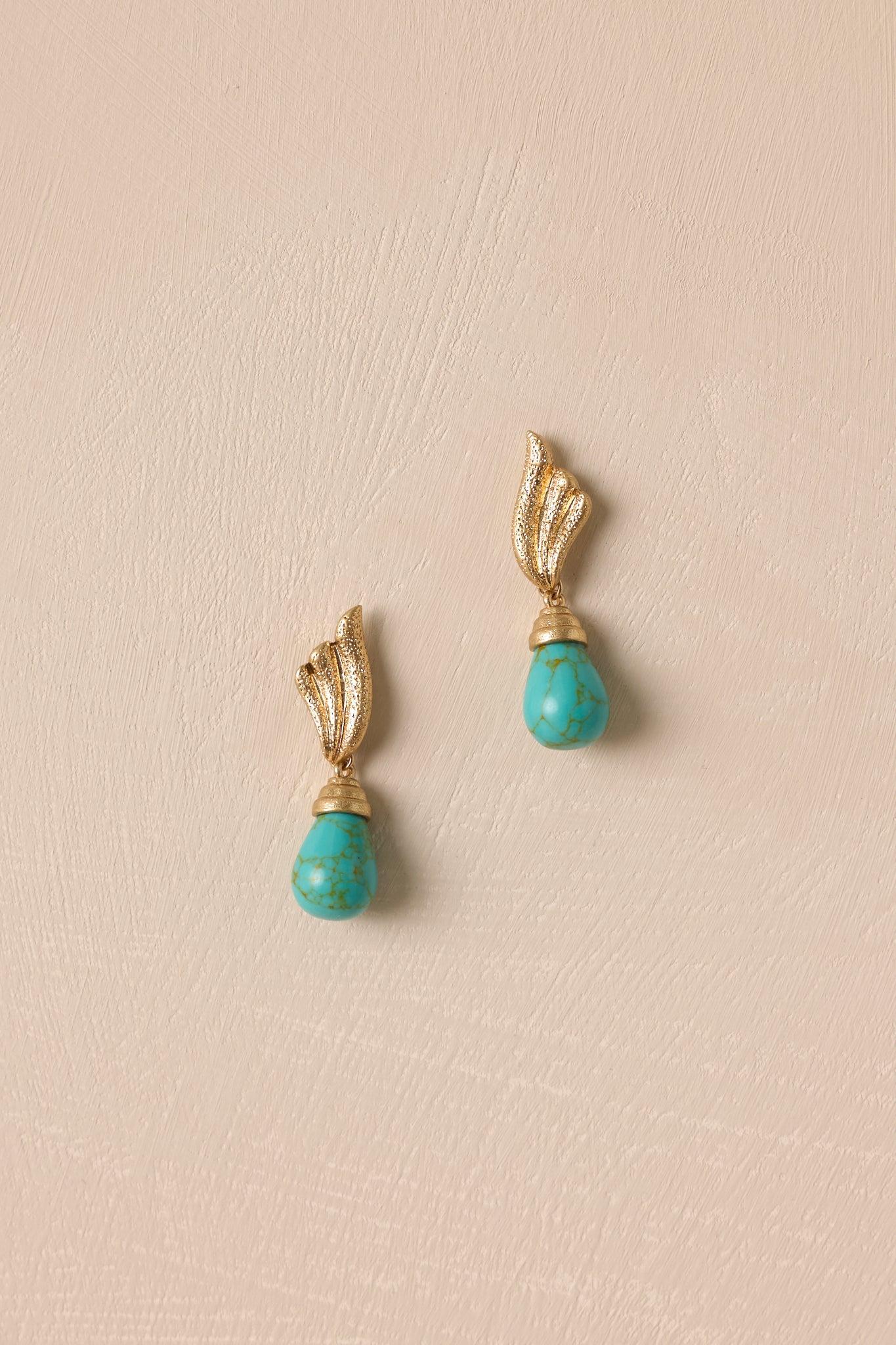 Winged Elegance Gold & Turquoise Drop Earrings Product Image