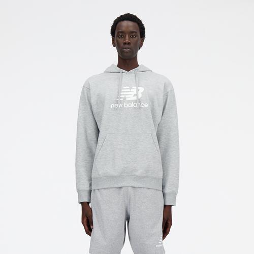 New Balance Mens New Balance French Terry Stacked Logo Pullover Hoodie - Mens Grey/White Product Image