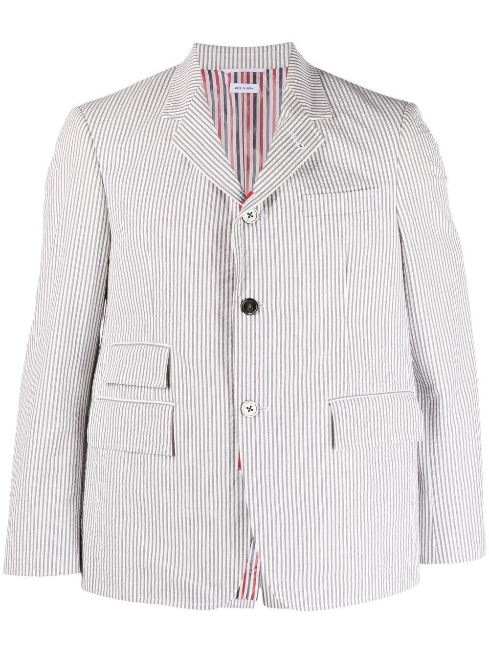 THOM BROWNE Seersucker Single-breasted Blazer In Med Grey Product Image