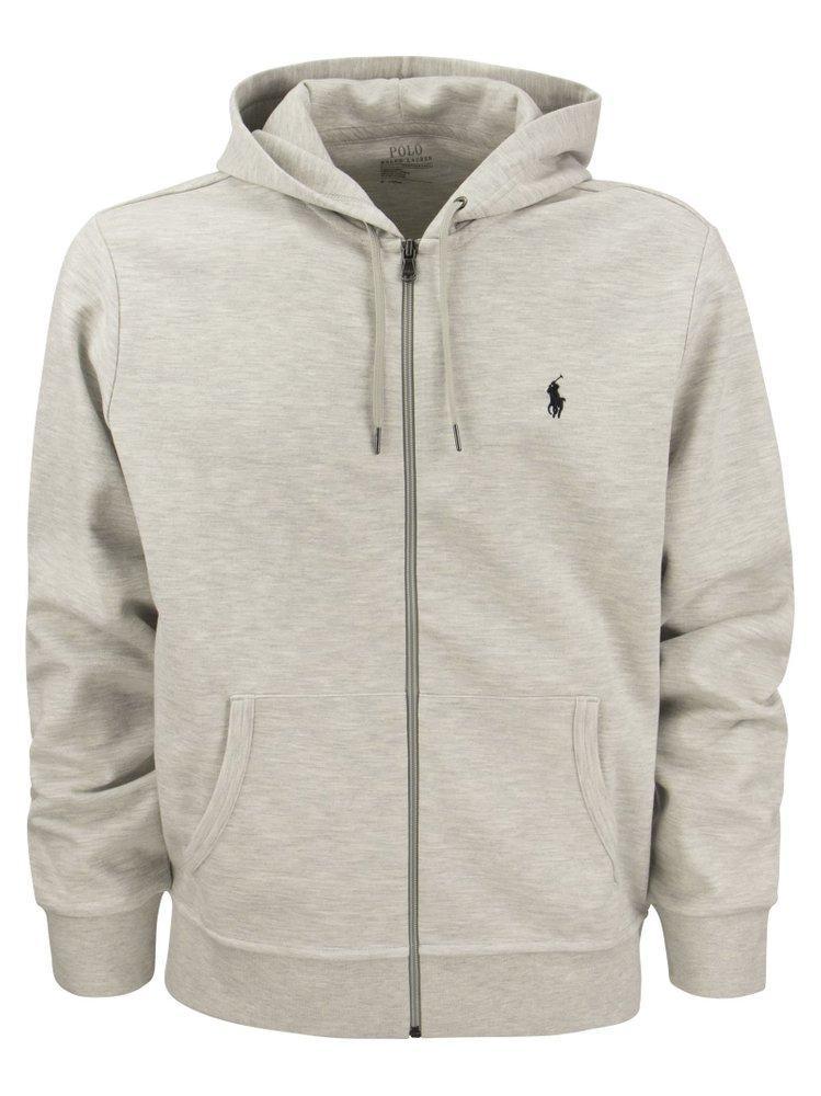 Logo Embroidered Drawstring Hoodie In Grey Product Image