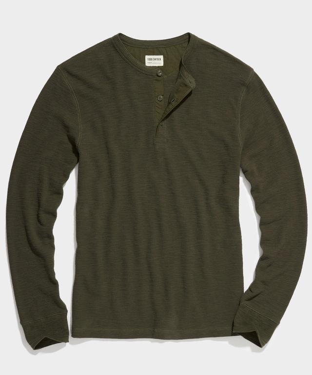 Lightweight Mini Waffle Henley in Snyder Olive Product Image