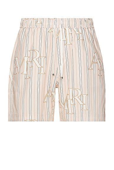 Amiri Stripe Staggered Poplin Short in Pink Product Image