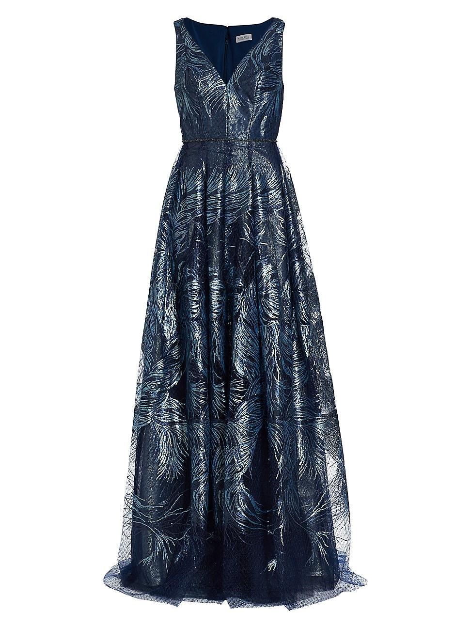 Womens Feather Jacquard Fit-&-Flare Gown Product Image