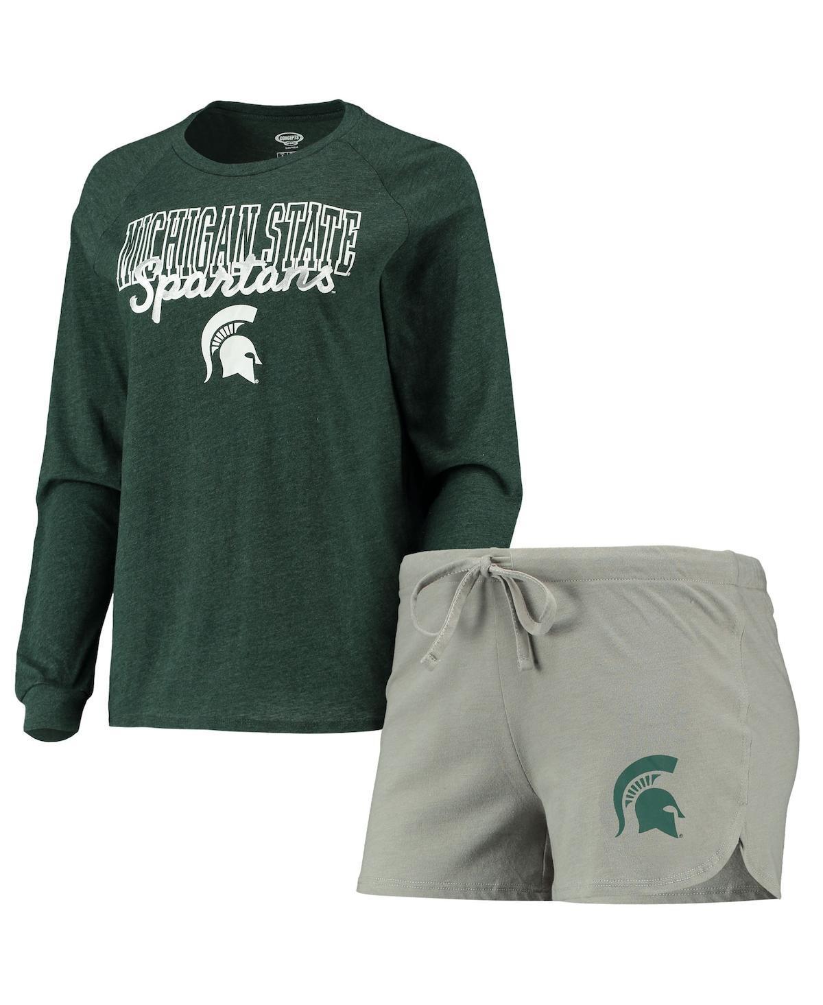 Womens Concepts Sport /Gray Michigan State Spartans Raglan Long Sleeve T-Shirt & Shorts Sleep Set Product Image