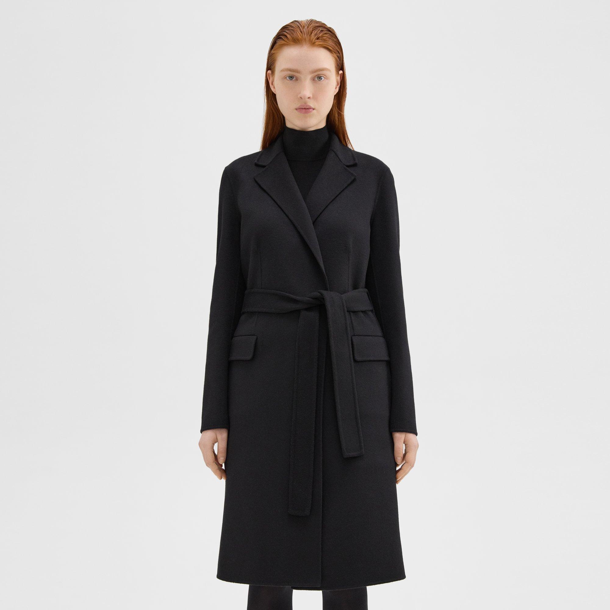 Black Double-Face Wool-Cashmere Wrap Coat | Theory Product Image