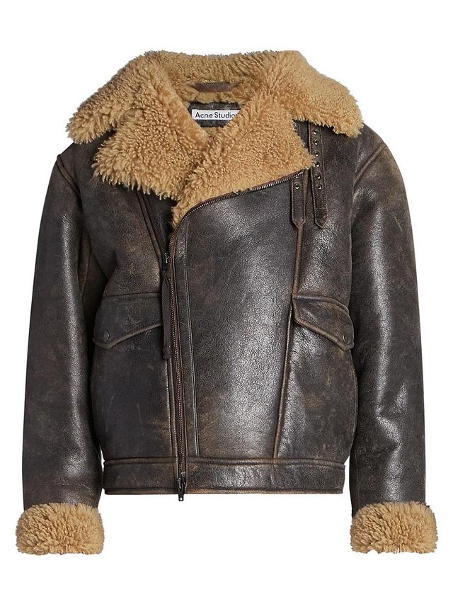 Mens Liana Shearling-Trimmed Leather Jacket Product Image