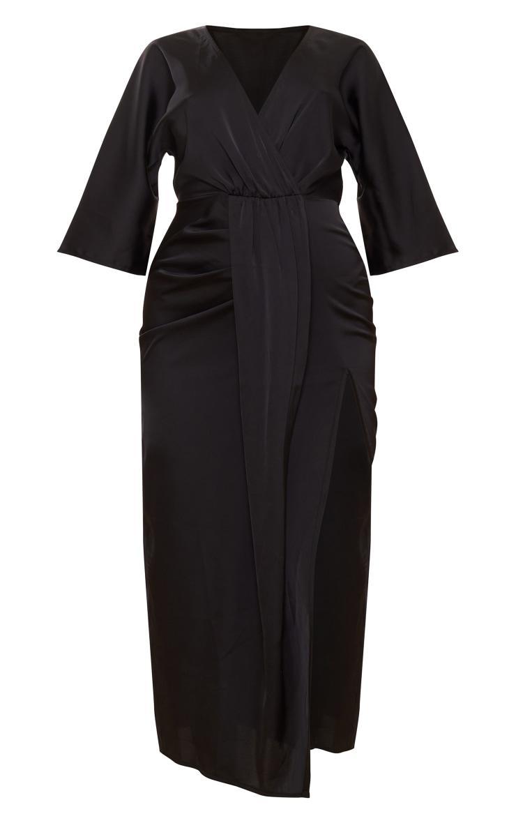  Black Satin Batwing Plunge Split Midaxi Dress Product Image