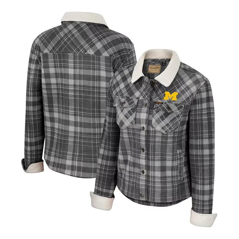 Womens Colosseum x Wrangler Charcoal Ohio State Buckeyes Plaid Polar Fleece Button-Up Jacket Product Image