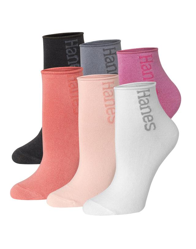 Hanes Originals Womens SuperSoft Mid Crew Socks, Extended Sizes, 6-Pairs Pink 8-12 Product Image