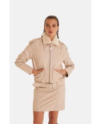 Furniq Uk Womens Biker Jacket Beige product image