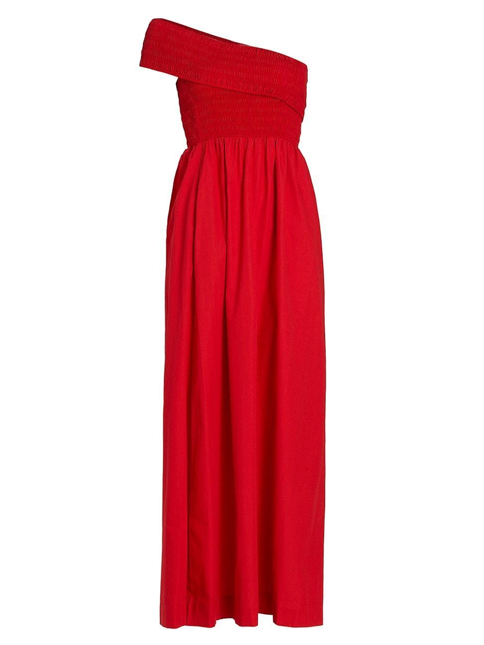 Womens One-Shoulder Cotton Smocked Maxi Dress Product Image