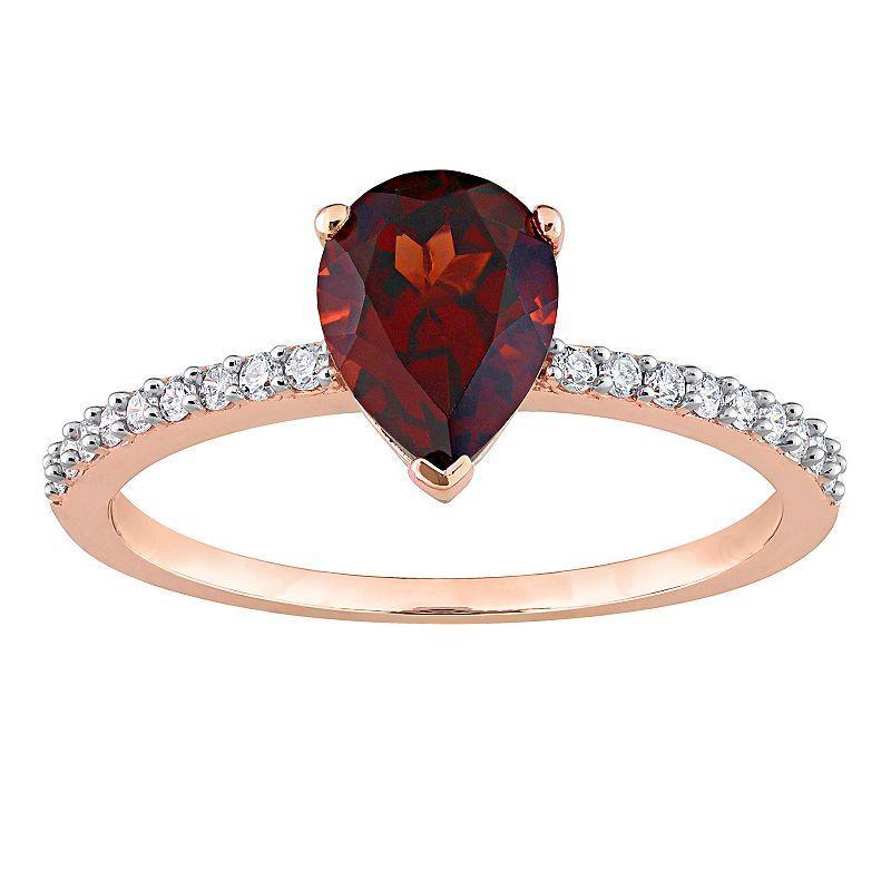 Stella Grace 14k Rose Gold Teardrop Garnet & 1/8 Carat T.W. Diamond Engagement Ring, Womens 14k Rsgold Product Image