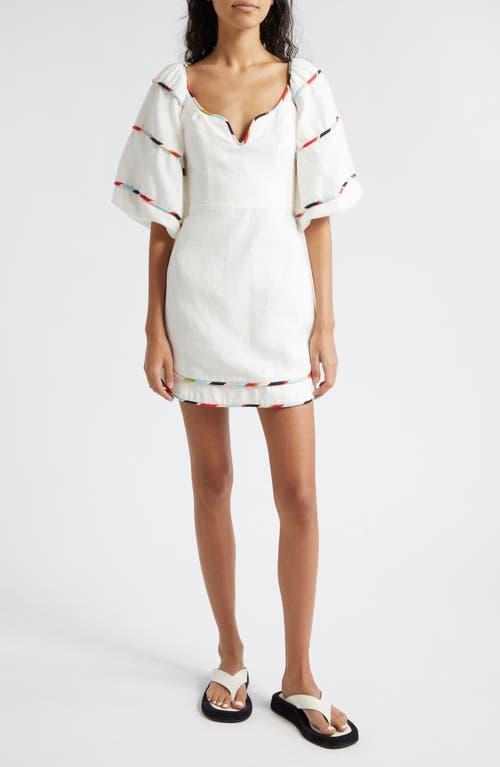 FARM Rio Stripe Trim Puff Sleeve Linen Minidress Product Image