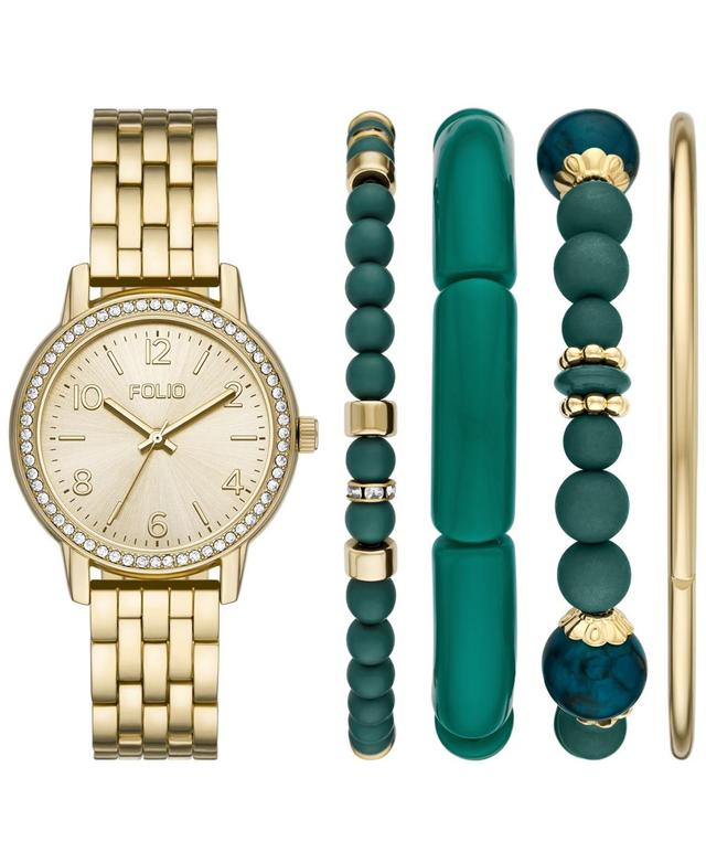 Folio Womens Three Hand Gold-Tone Alloy Watch 36mm Gift Set Product Image