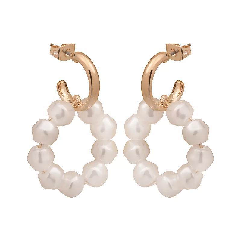 Sonoma Goods For Life Gold Tone Simulated Pearl Drop Hoop Earrings, Womens, White Product Image