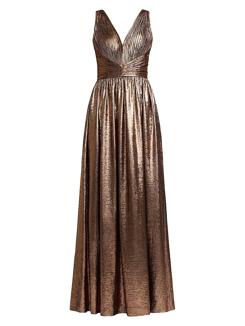 Womens Metallic Pleated Gown Product Image