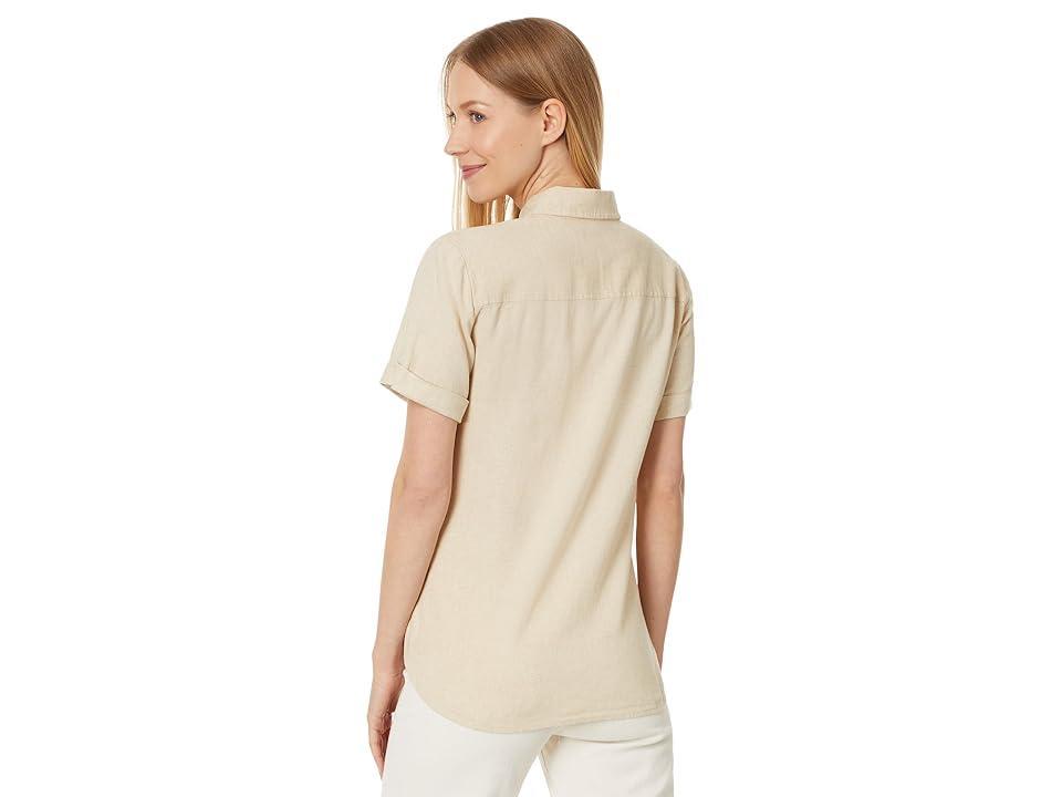 Tommy Hilfiger Solid Linen Blend Camp Shirt (Sand/White) Women's Clothing Product Image