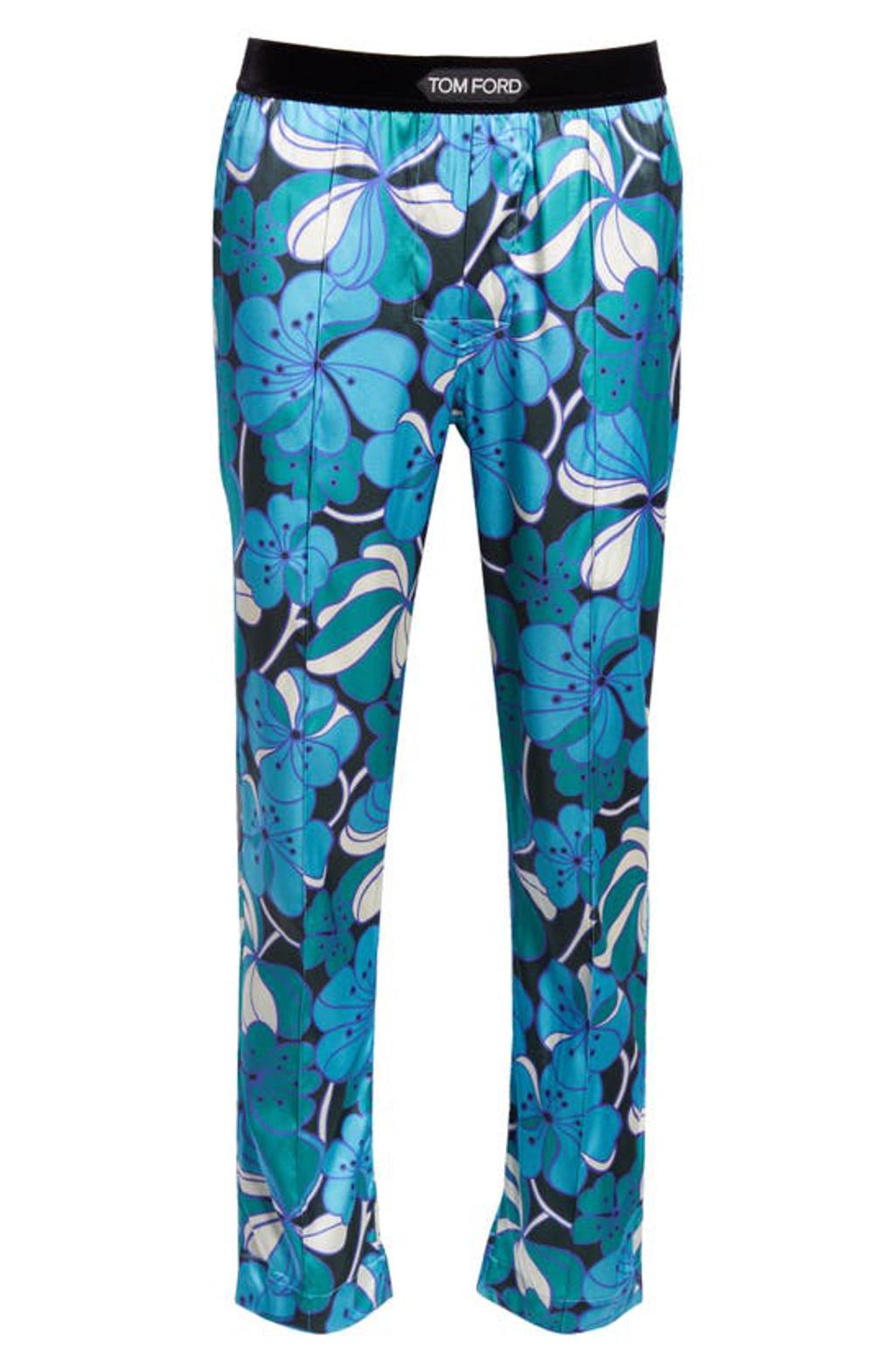 TOM FORD Floral Stretch Silk Pajama Pants In Blue,light Blue Product Image