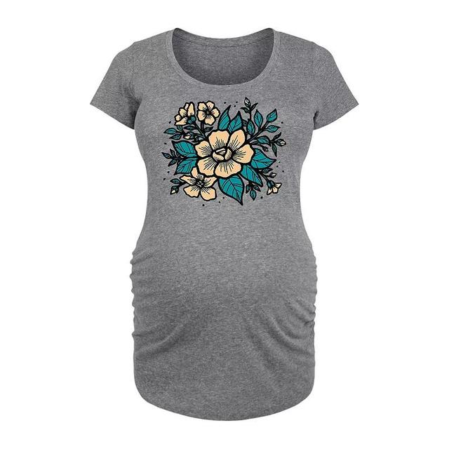 Maternity Etched Flowers Graphic Tee, Womens Grey Gray Product Image