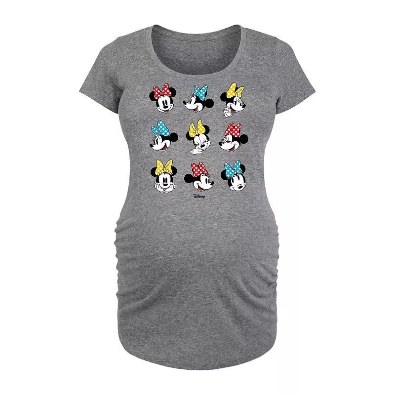 Disneys Minnie Mouse Maternity Dot Bow Grid Graphic Tee, Womens Grey Gray Product Image