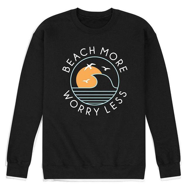 Mens Beach More Worry Less Graphic Fleece Sweatshirt Blue Product Image