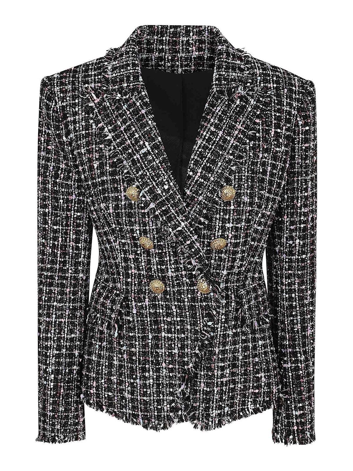 Tweed Jacket Structured Cinched Waist In Black Product Image