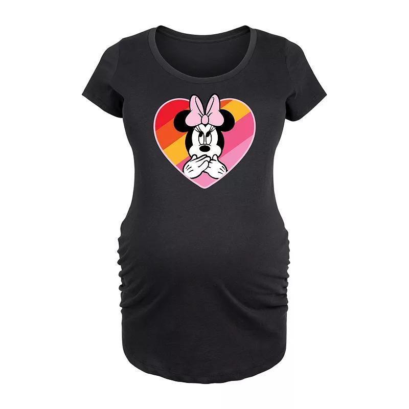 Disneys Minnie Mouse Maternity Oops Rainbow Heart Graphic Tee, Womens Product Image