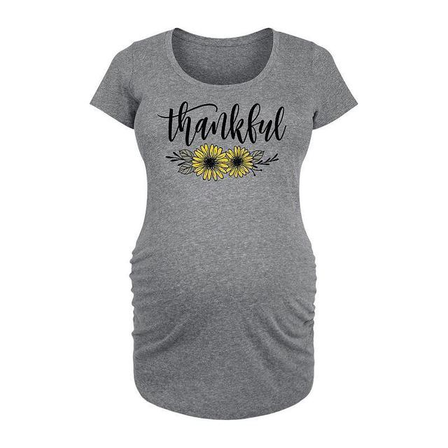 Maternity Floral Thankful Short Sleeve Graphic Tee, Womens Grey Gray Product Image