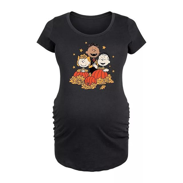 Maternity Peanuts Pumpkin and Leaves Graphic Tee, Womens Grey Gray Product Image