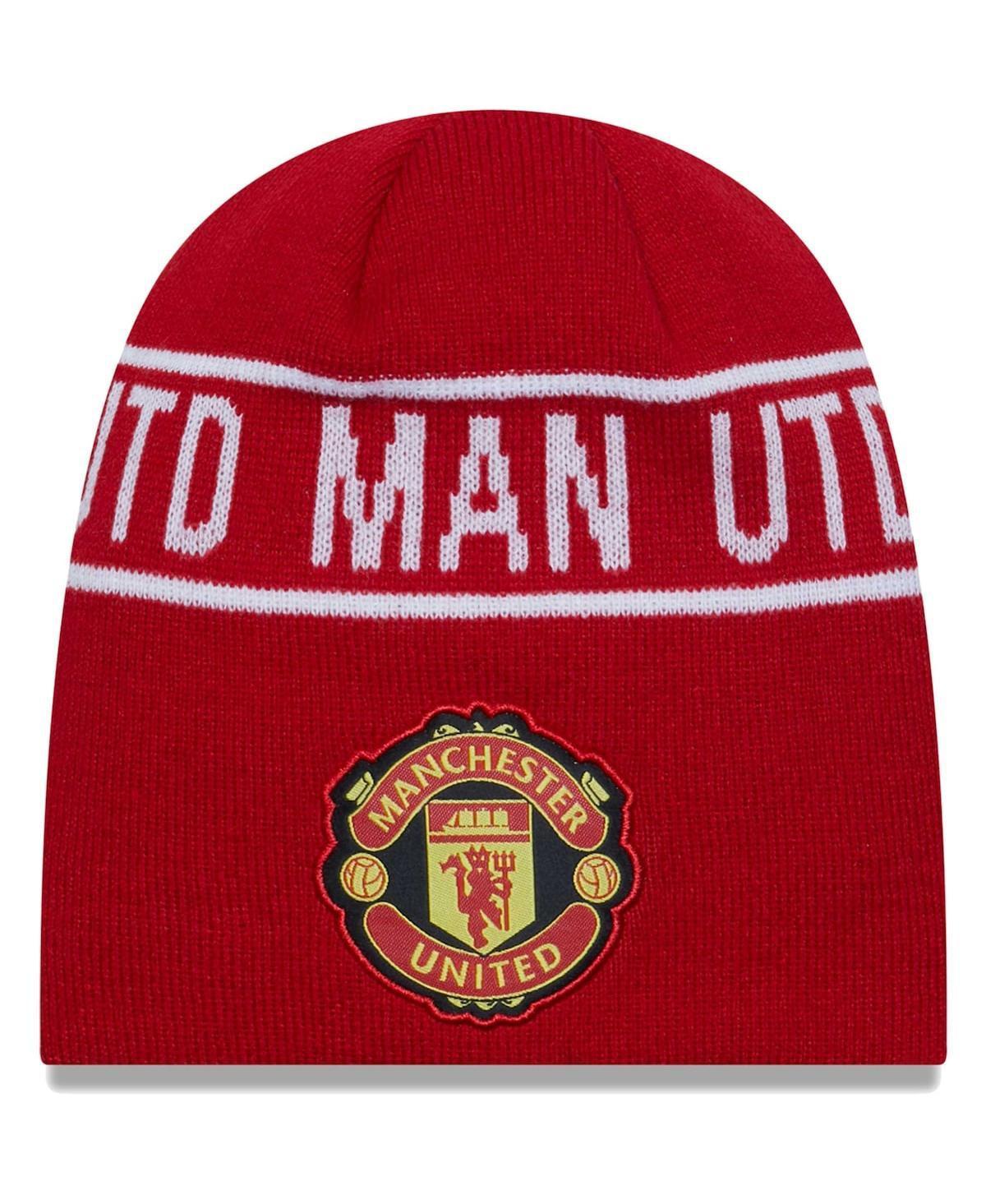 Mens New Era Red Manchester United Wordmark Skull Knit Hat Product Image