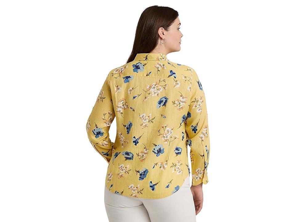 LAUREN Ralph Lauren Plus-Size Relaxed Fit Floral Linen Shirt Multi) Women's Clothing Product Image