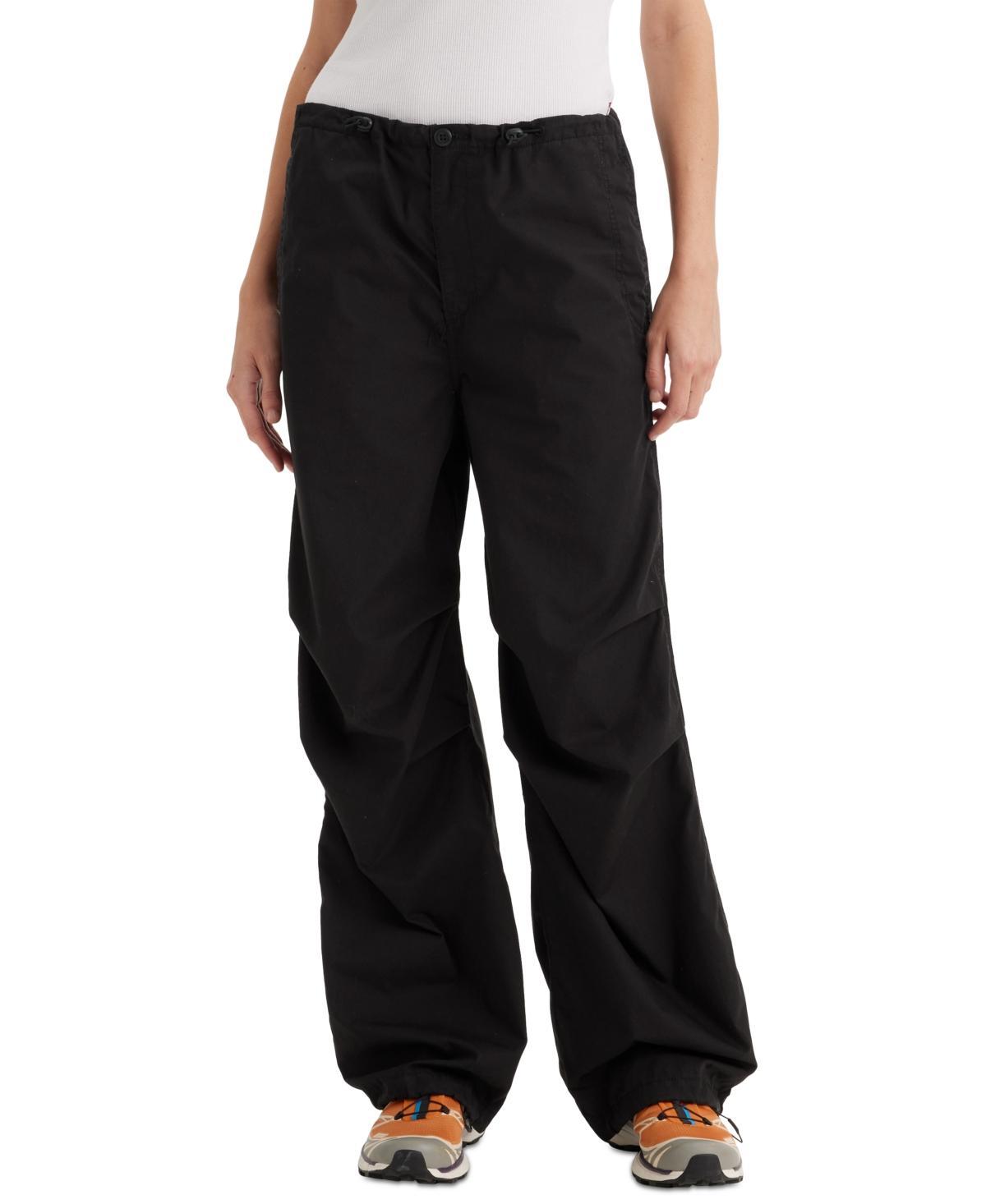 Women's Solid Drawstring-Waist Cotton Parachute Pants Product Image