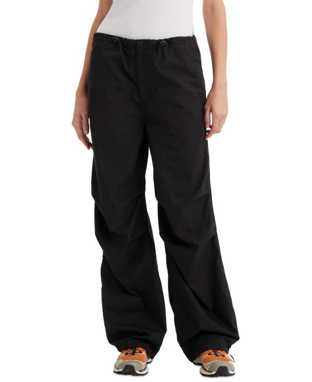 Women's Solid Drawstring-Waist Cotton Parachute Pants Product Image