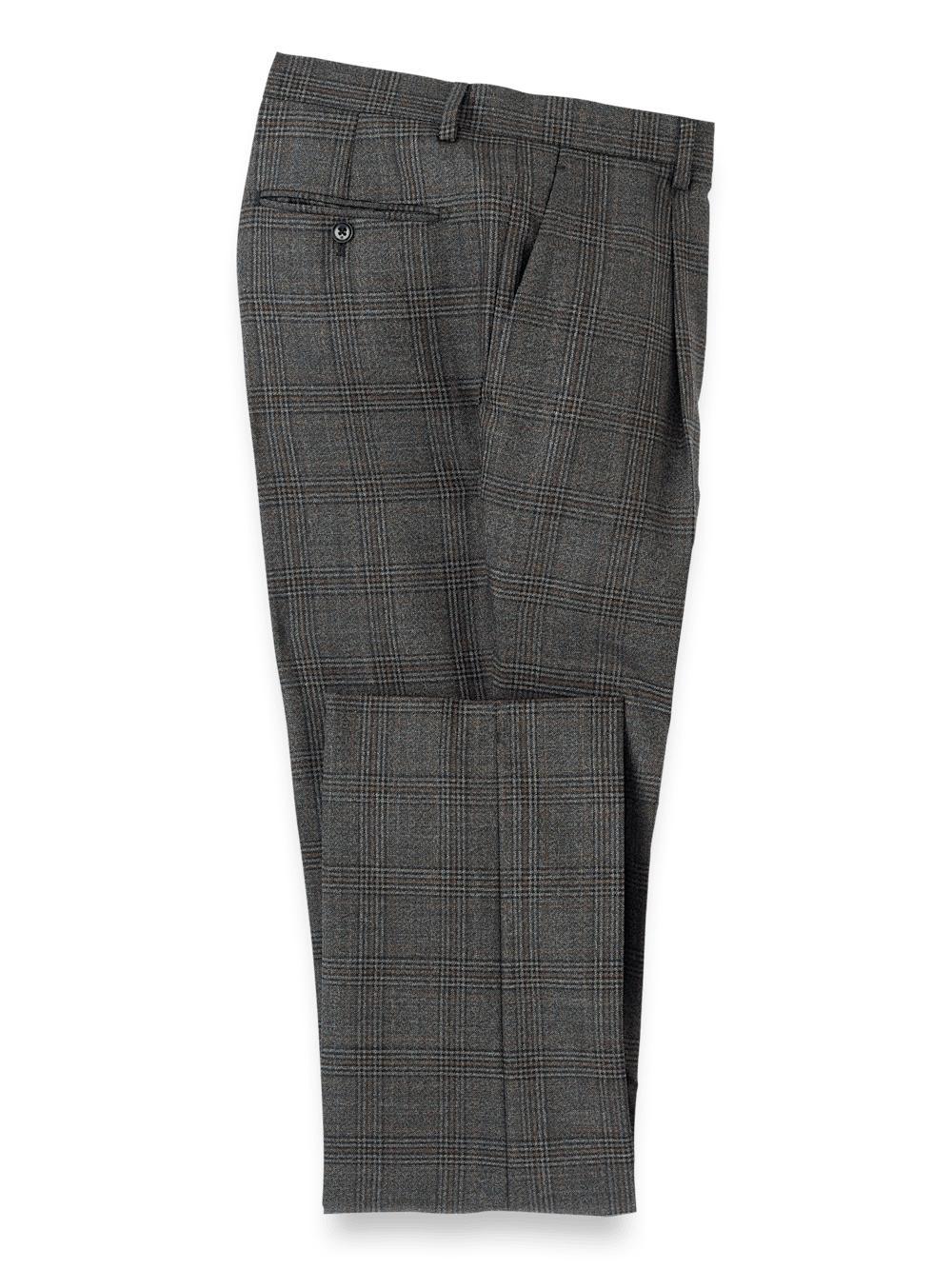 Wool Plaid Single Pleat Suit Pants - Charcoal Product Image