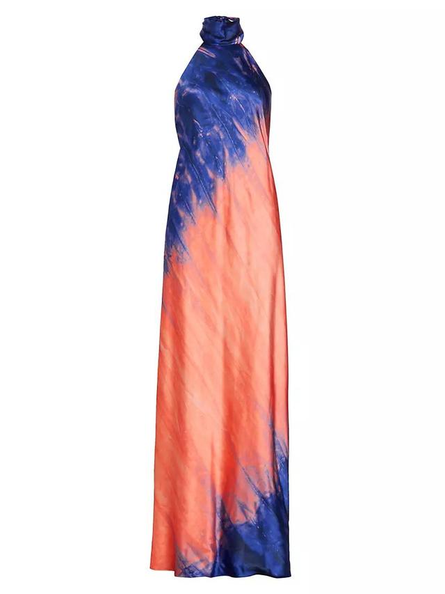 Sherry Tie-Dye Silk Halter Gown Product Image