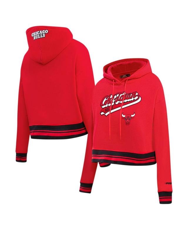 Womens Pro Standard Red Chicago Bulls Script Tail Cropped Pullover Hoodie Product Image