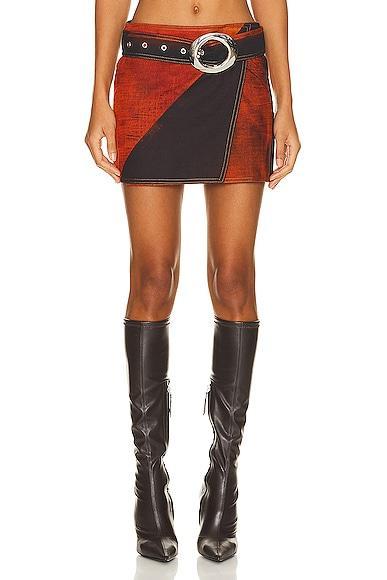 Louisa Ballou Mini Denim Wrap Skirt in Burnt Orange Product Image