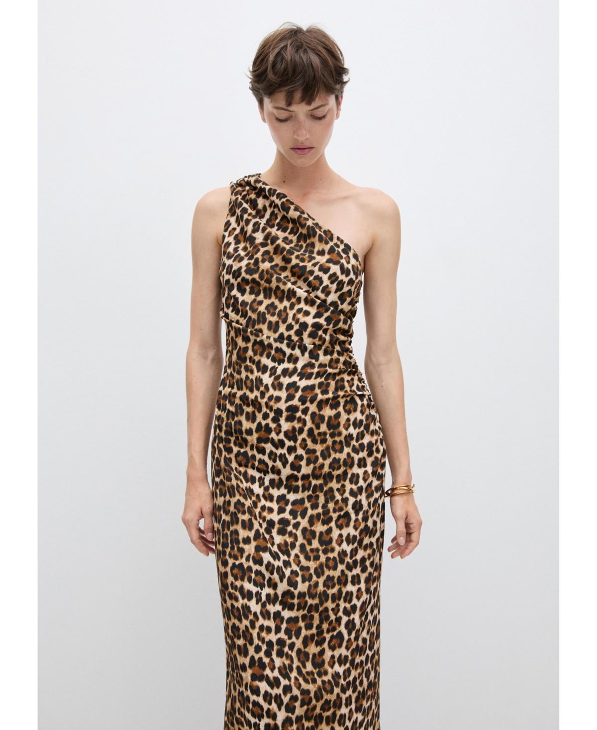 Mango Womens Asymmetrical Animal Print Dress Product Image