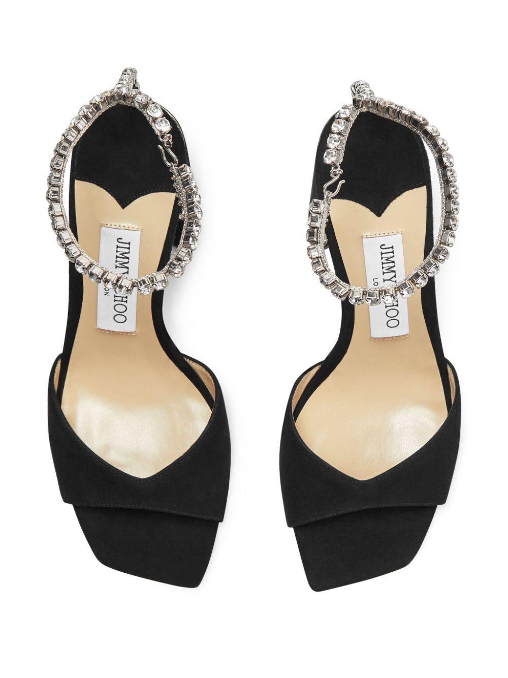 JIMMY CHOO Saeda Suede Crystal Ankle-strap Sandals In Black Crystal Product Image